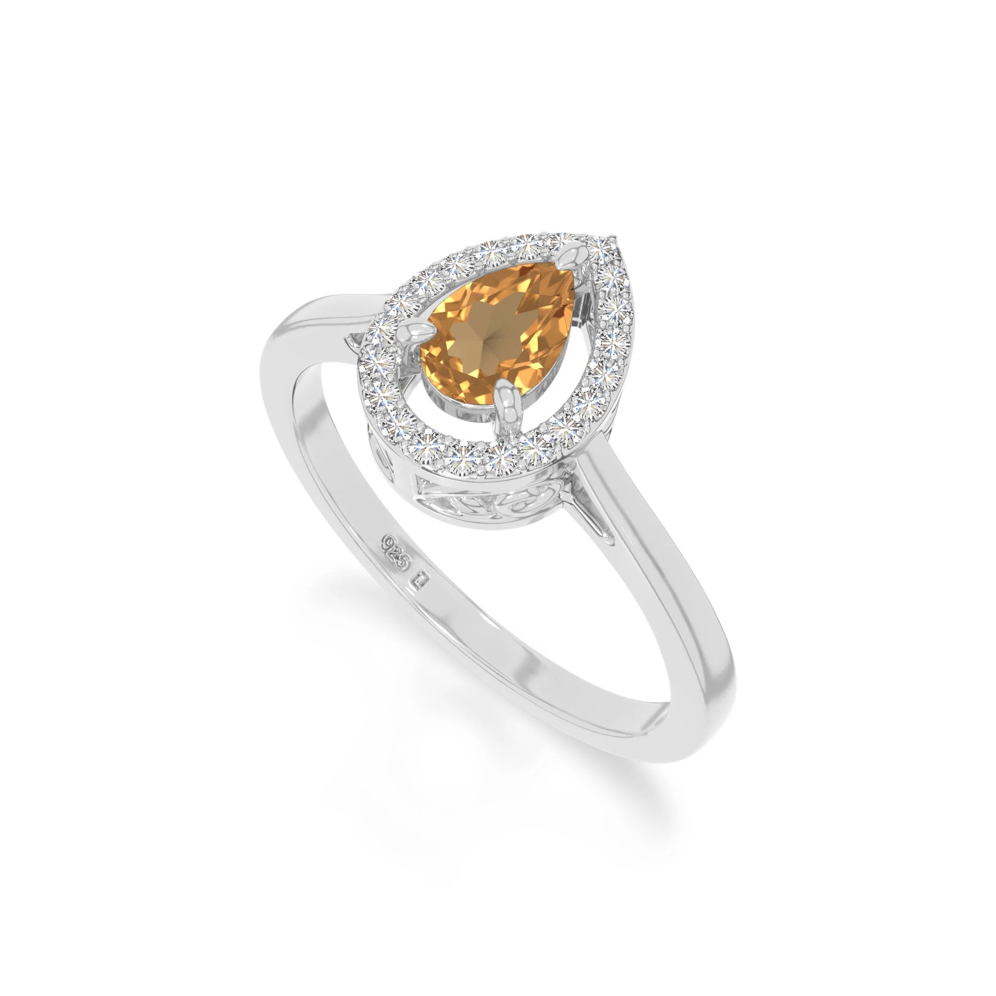 natural citrine solitaire halo engagement rings in sterling silver 