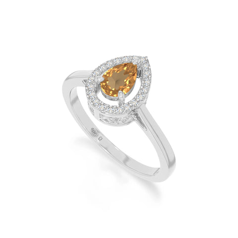 natural citrine solitaire halo engagement rings in sterling silver 