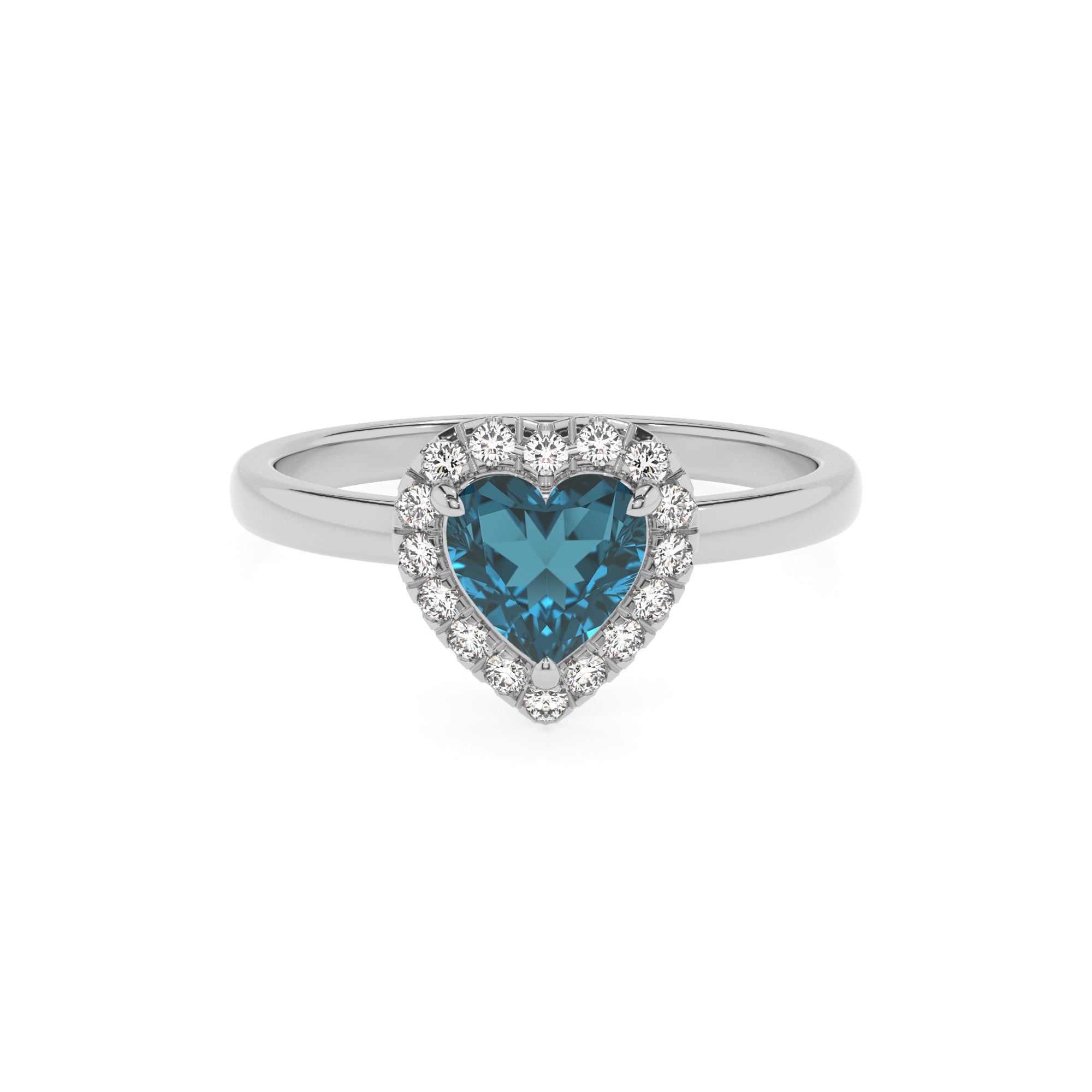 natural london blue topaz heart halo solitaire engagement ring