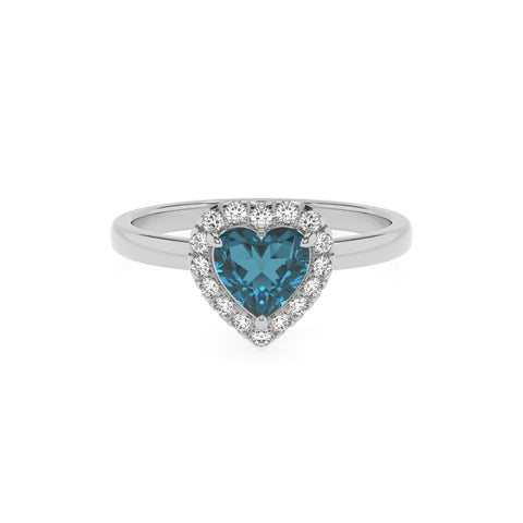 natural london blue topaz heart halo solitaire engagement ring