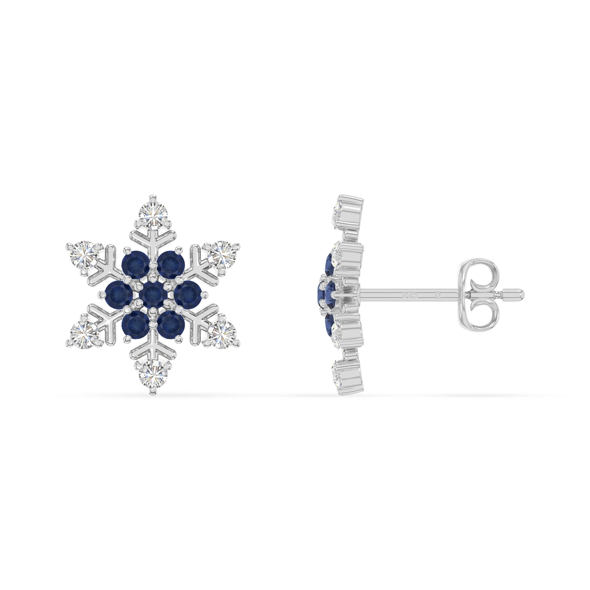 natural blue-sapphire snowflake stud earrings in sterling silver 