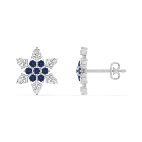 natural blue-sapphire snowflake stud earrings in sterling silver 