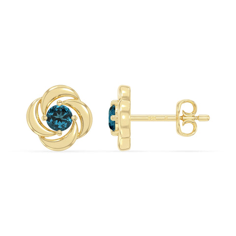 natural london-blue-topaz flower stud earrings in yellow gold vermeil 