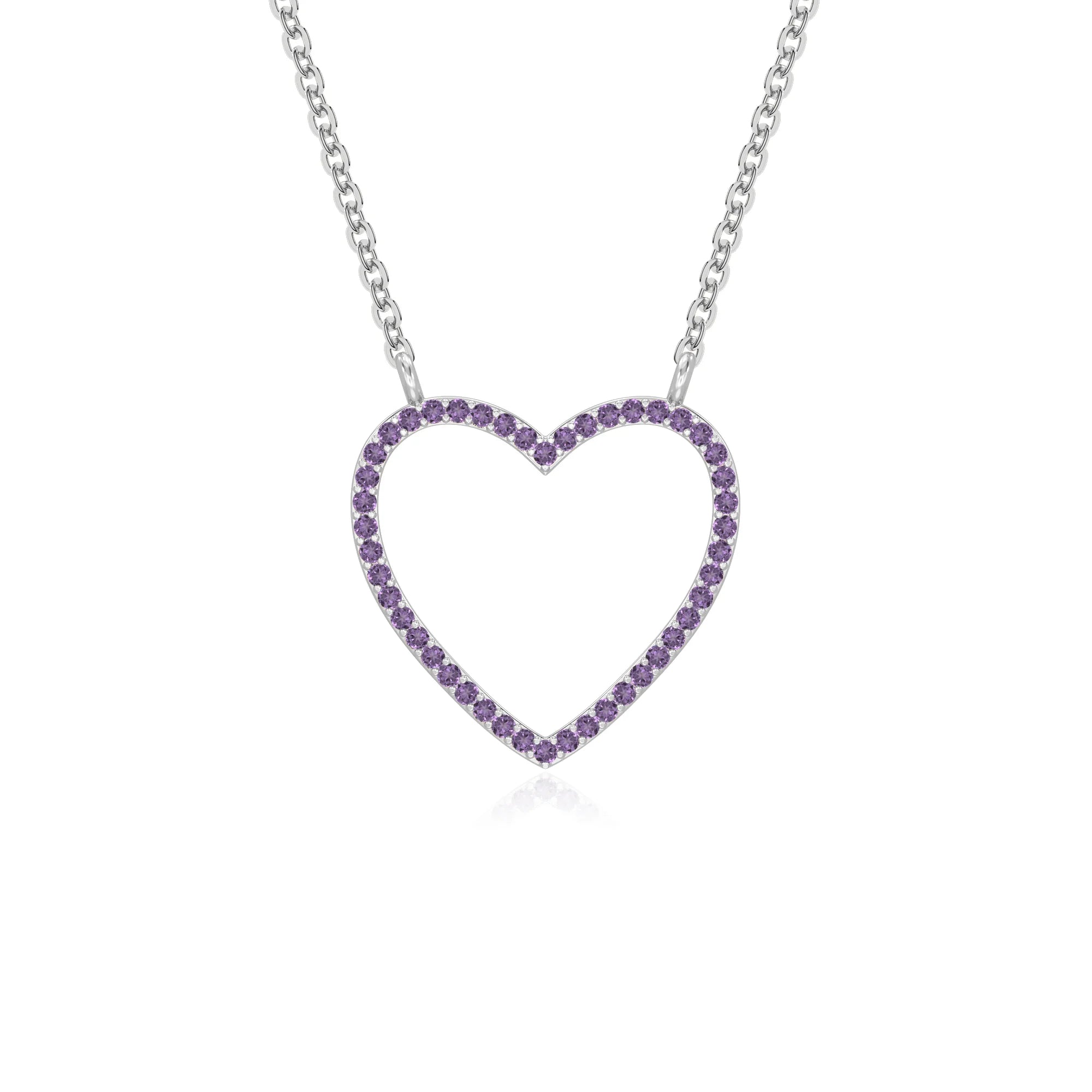 natural amethyst heart necklaces in sterling silver 