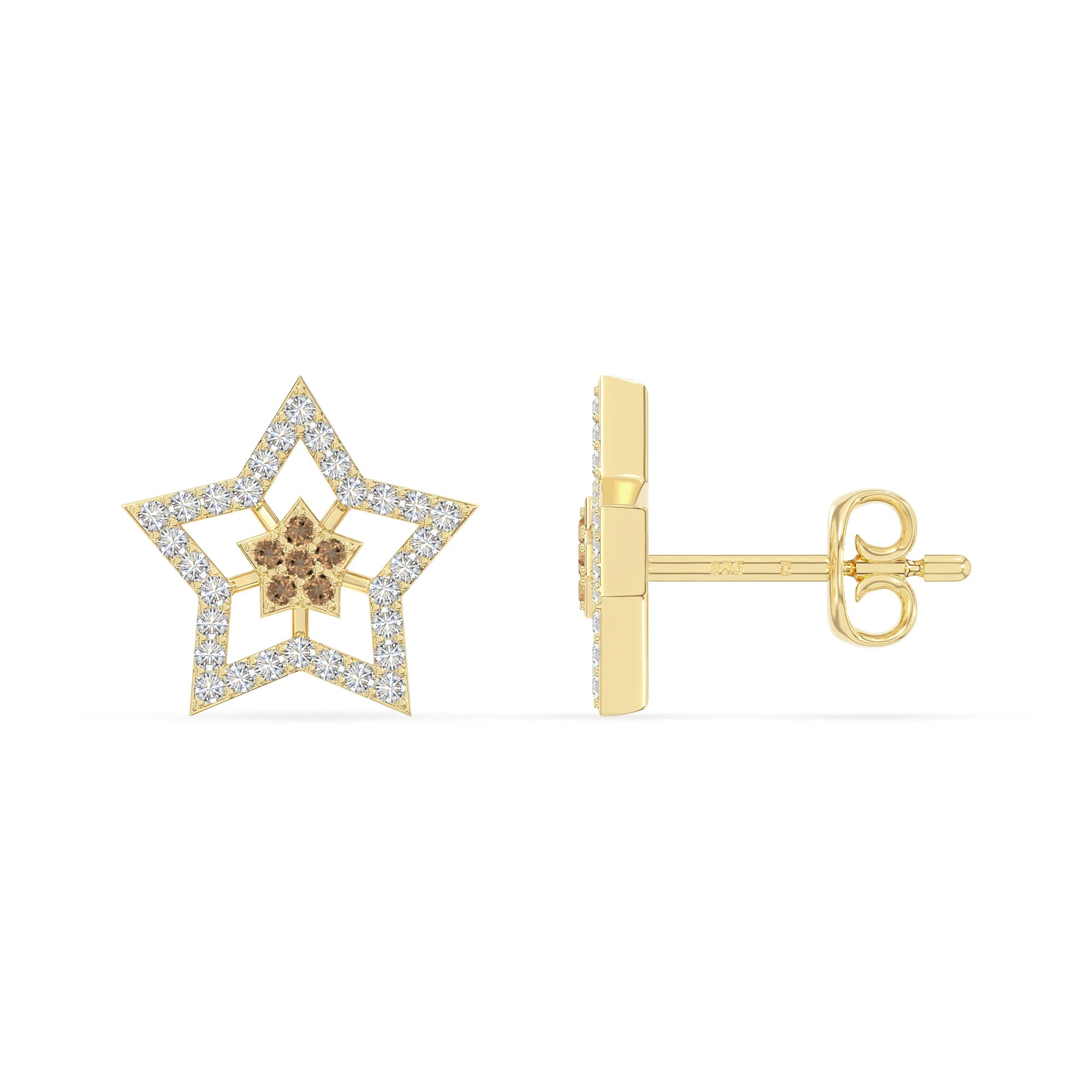 natural citrine star stud earrings in yellow gold vermeil 