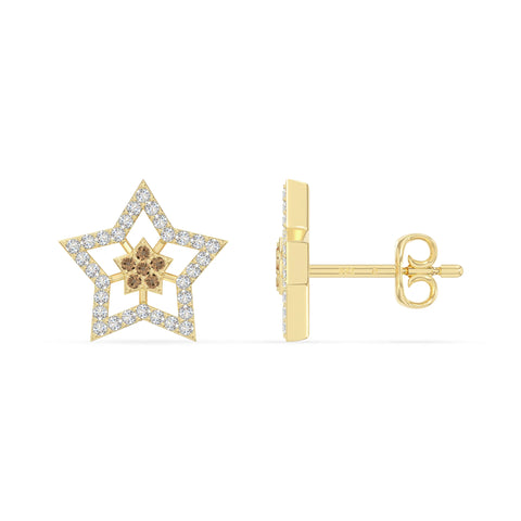 natural citrine star stud earrings in yellow gold vermeil 