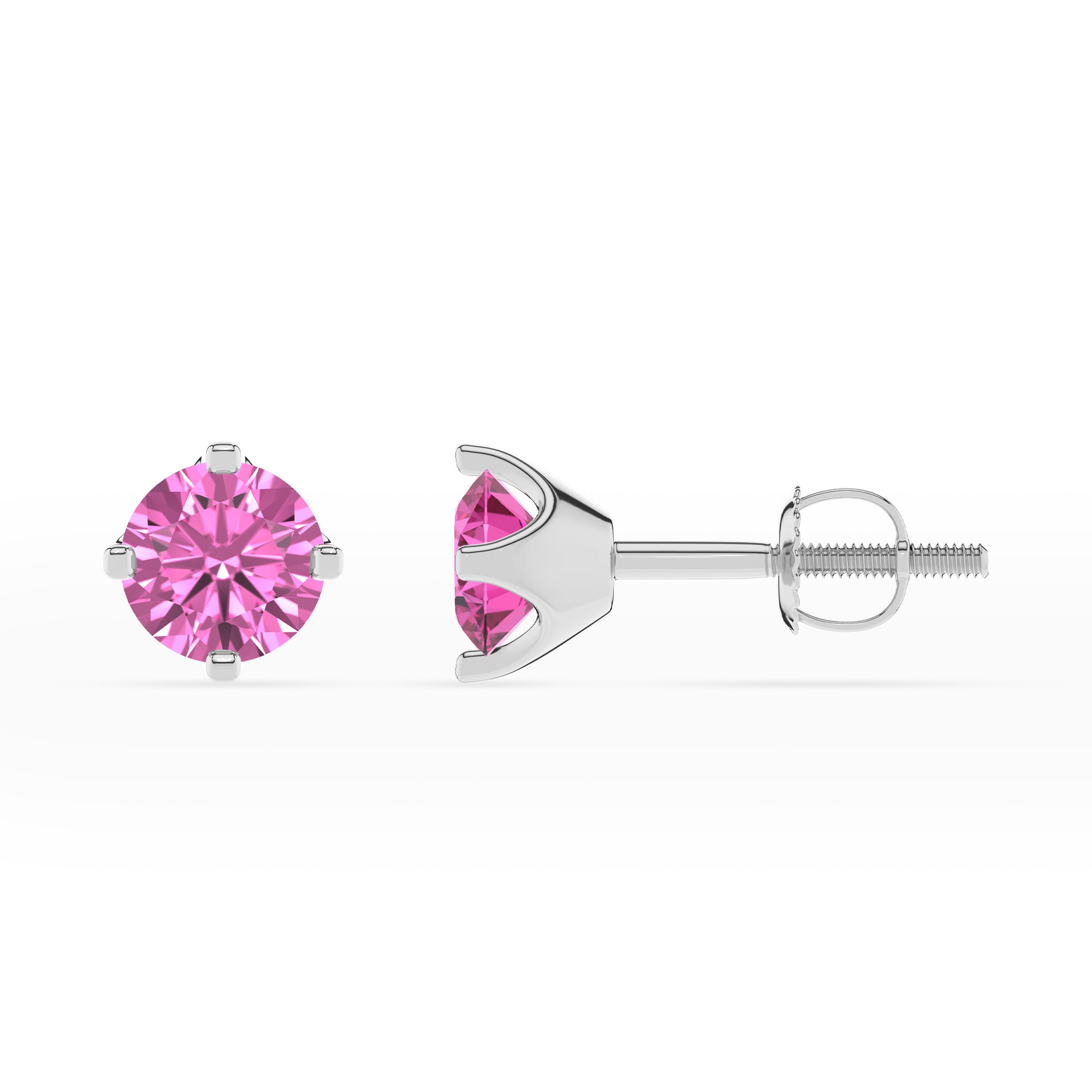 lab grown pink sapphire round stud earrings 