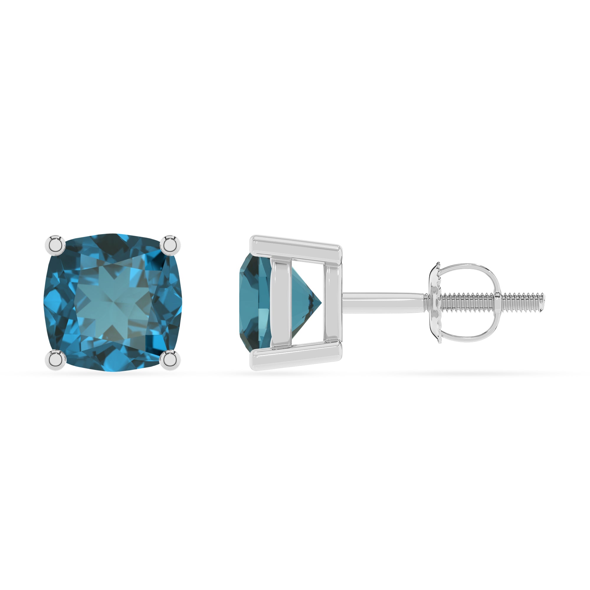 natural london blue topaz cushion stud earrings 