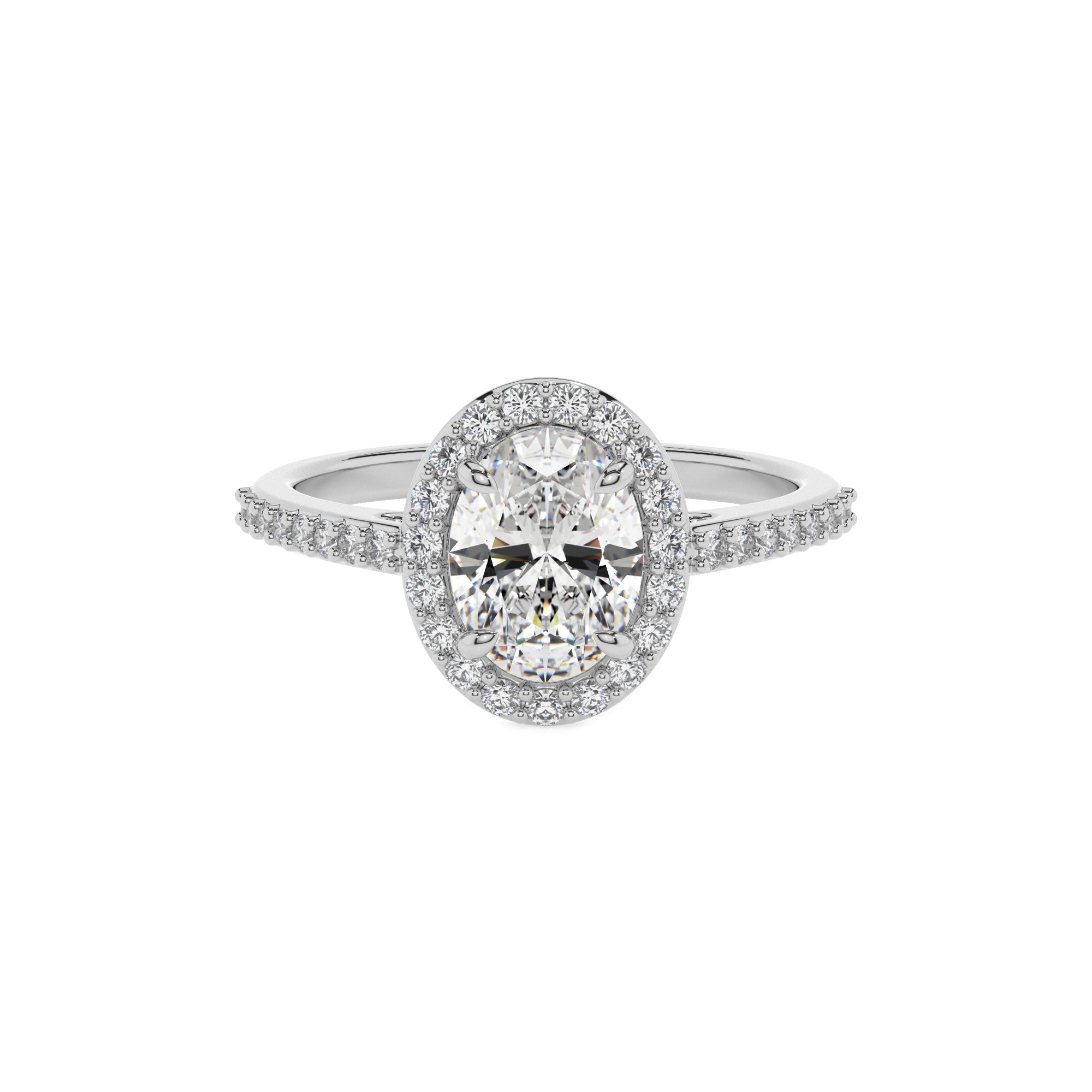 lab-grown moissanite oval half eterity halo solitaire engagement ring