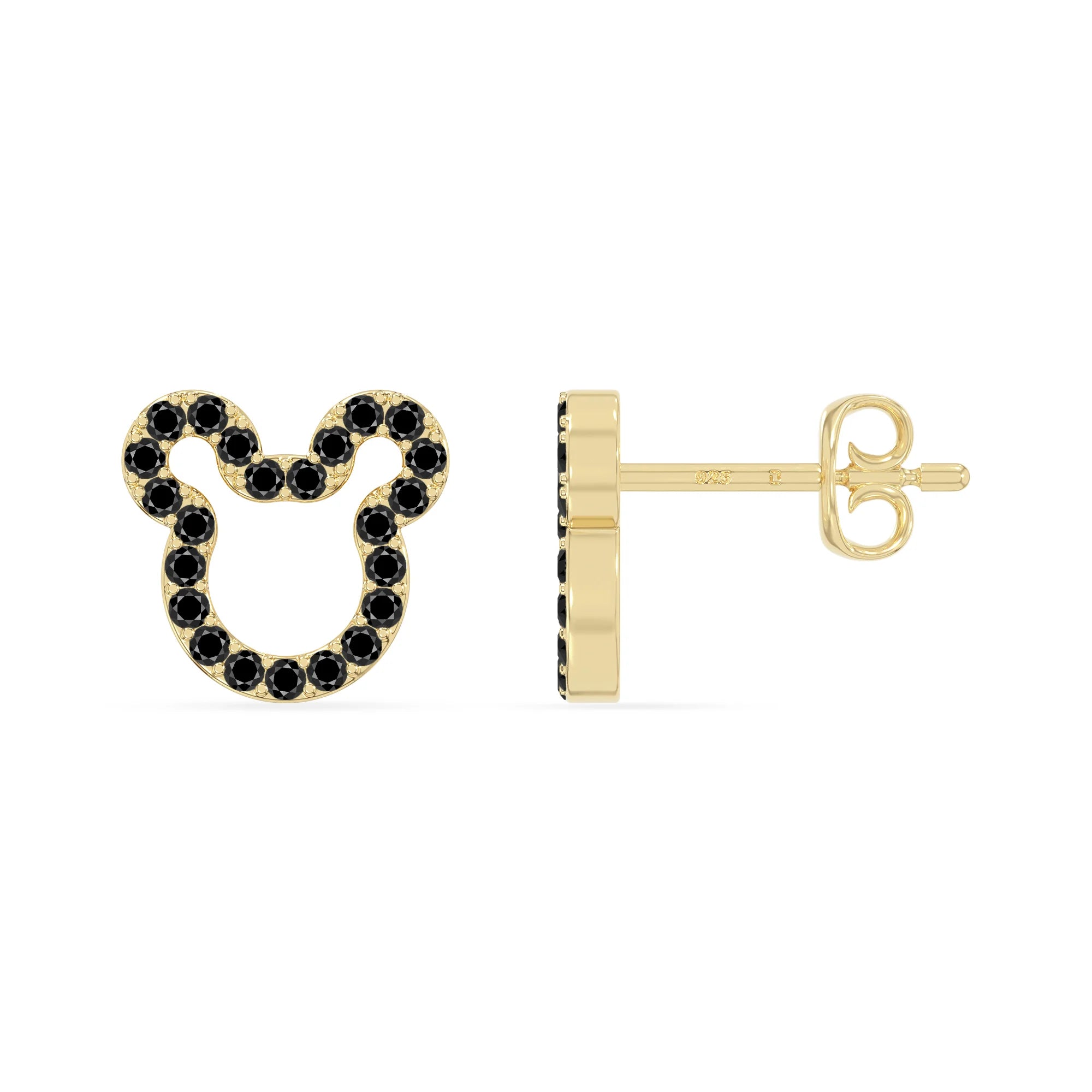 natural black-onyx mouse stud earrings in yellow gold vermeil 