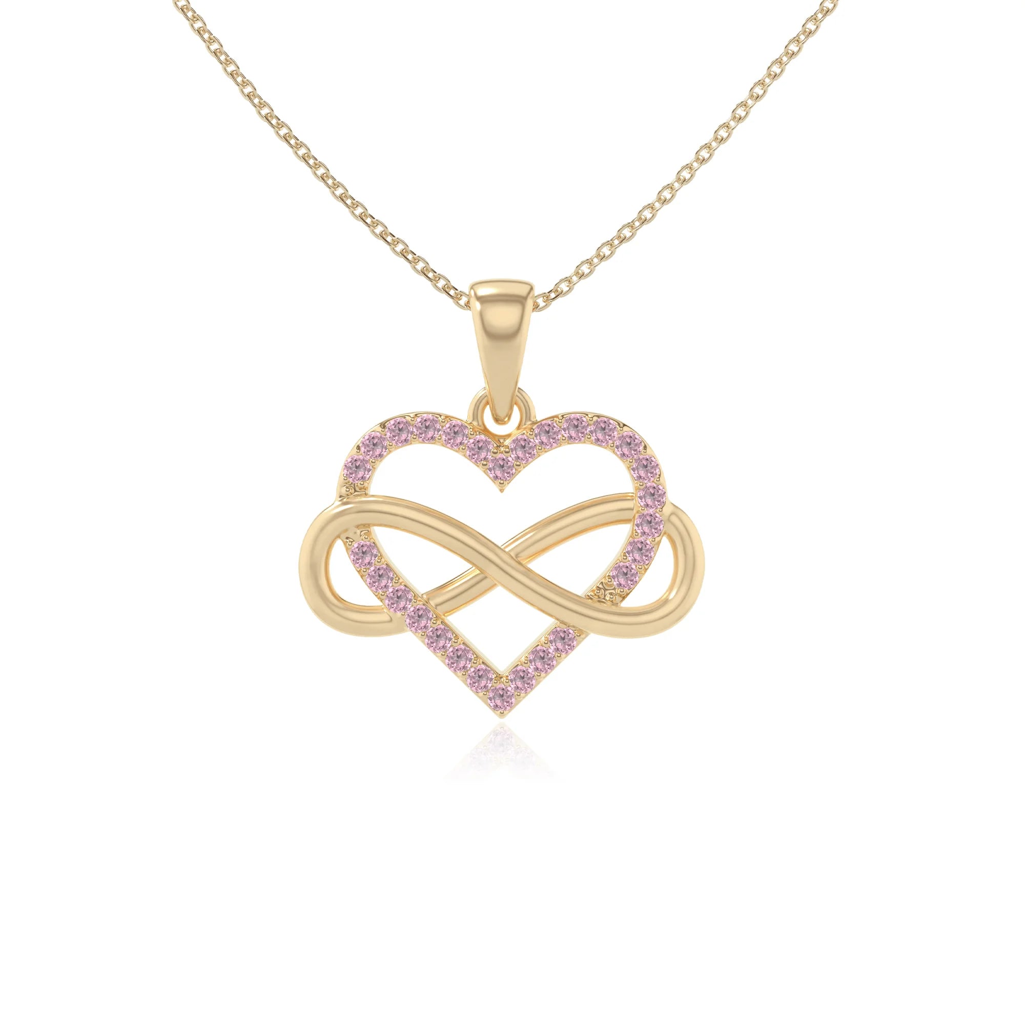 natural pink-tourmaline infinity heart necklaces in yellow gold vermeil 
