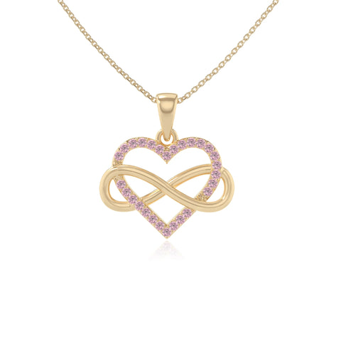 natural pink-tourmaline infinity heart necklaces in yellow gold vermeil 