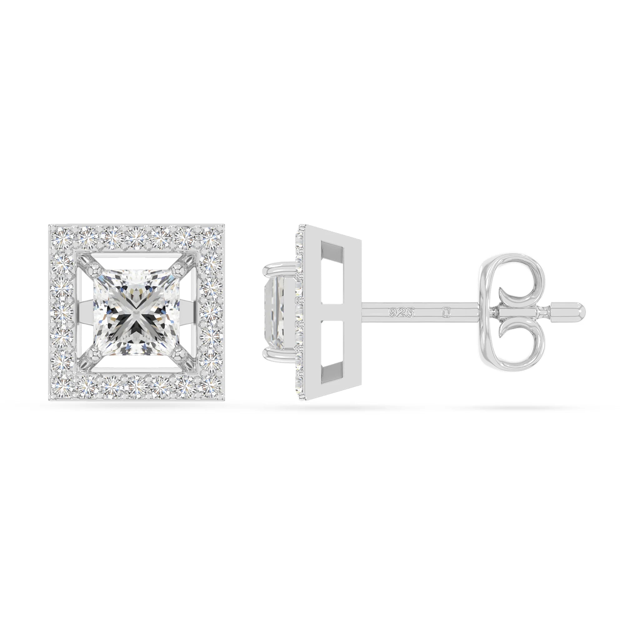 moissanite halo stud earrings in sterling silver 