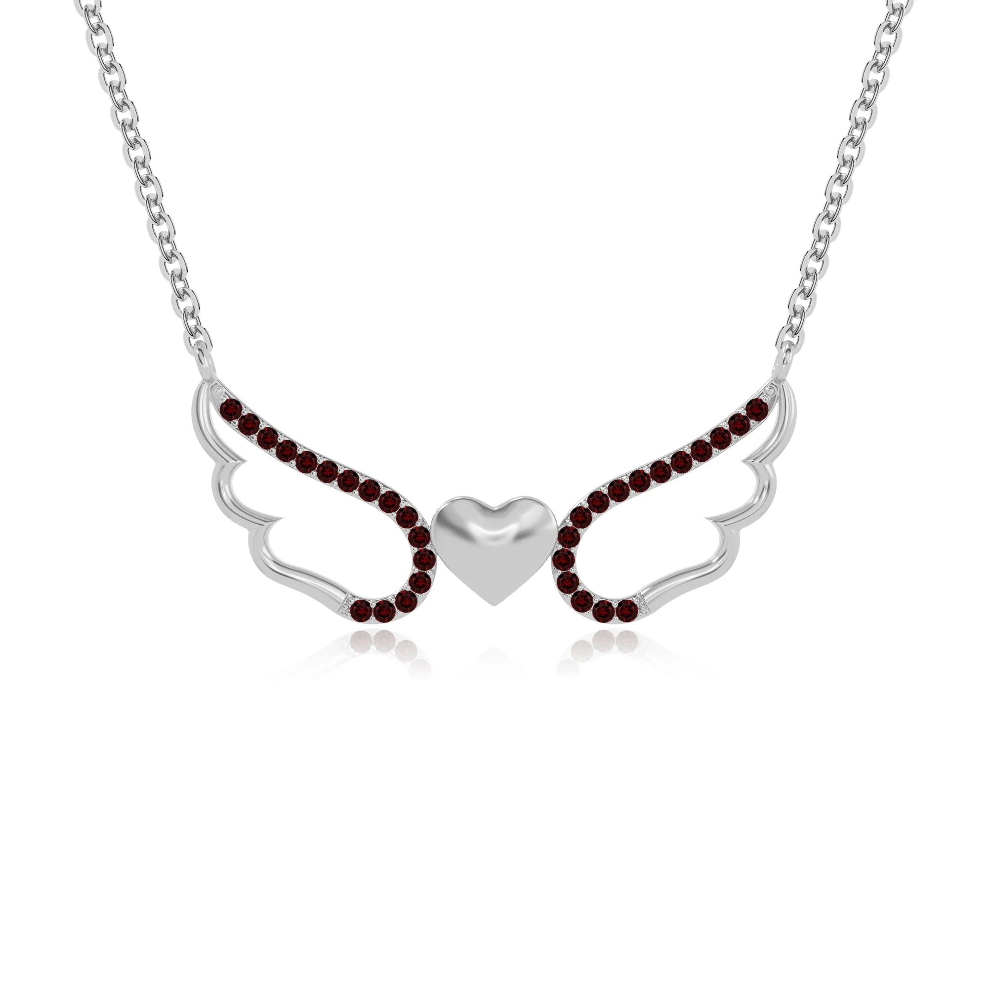 natural garnet angel wings heart necklaces in sterling silver 