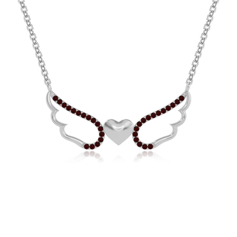 natural garnet angel wings heart necklaces in sterling silver 