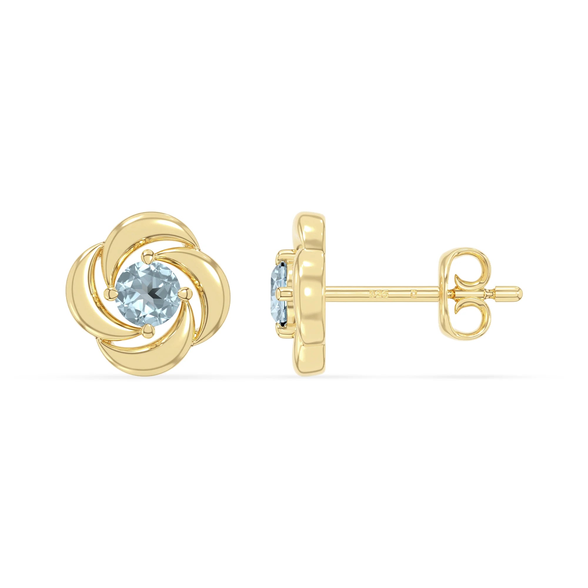 natural aquamarine flower stud earrings in yellow gold vermeil 