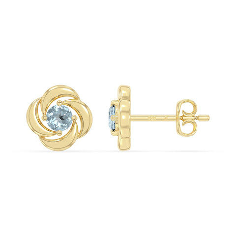 natural aquamarine flower stud earrings in yellow gold vermeil 