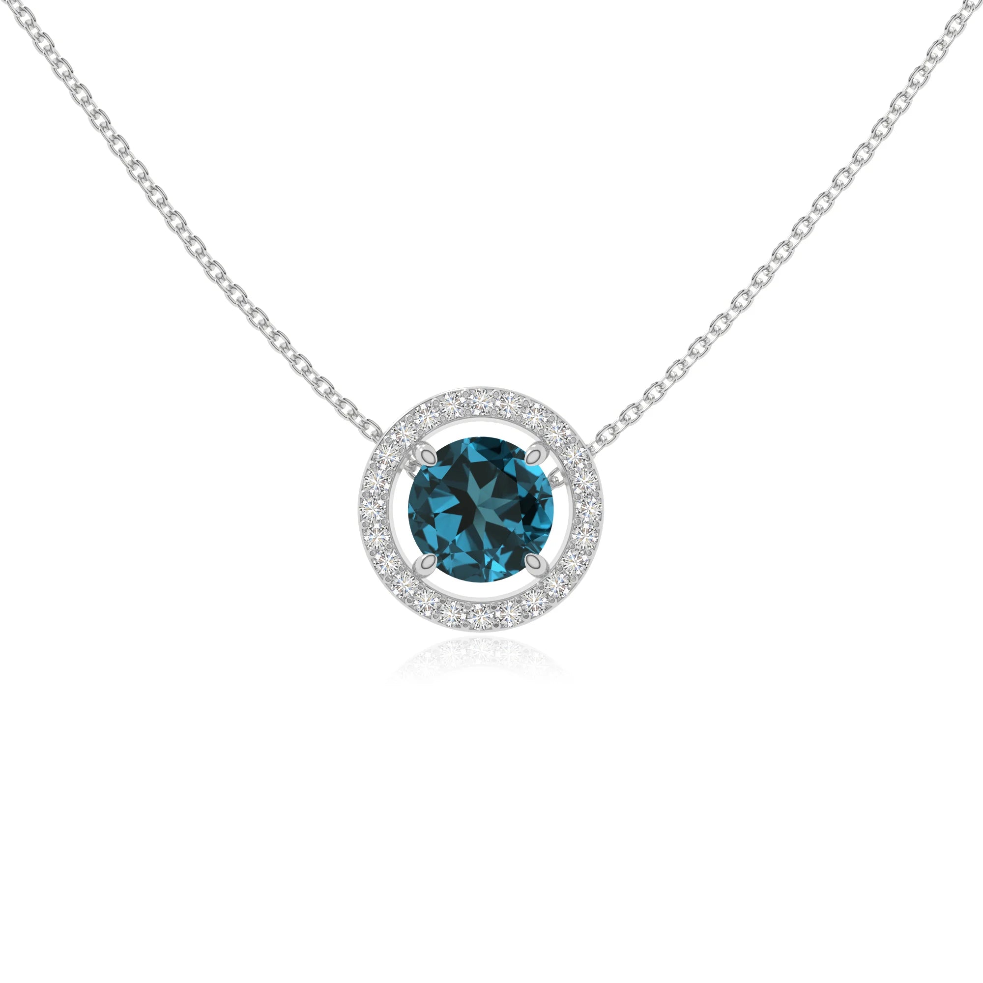 natural london-blue-topaz solitaire halo necklaces in sterling silver 