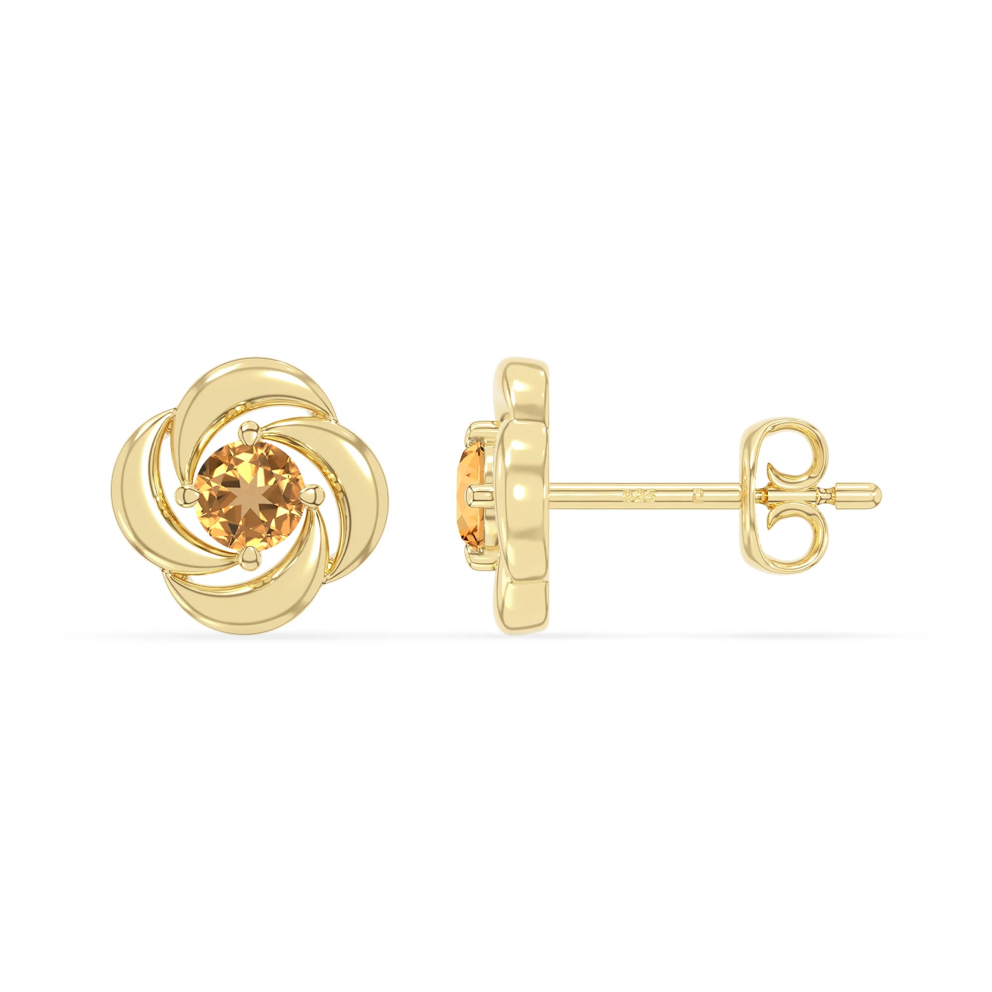 natural citrine flower stud earrings in yellow gold vermeil 