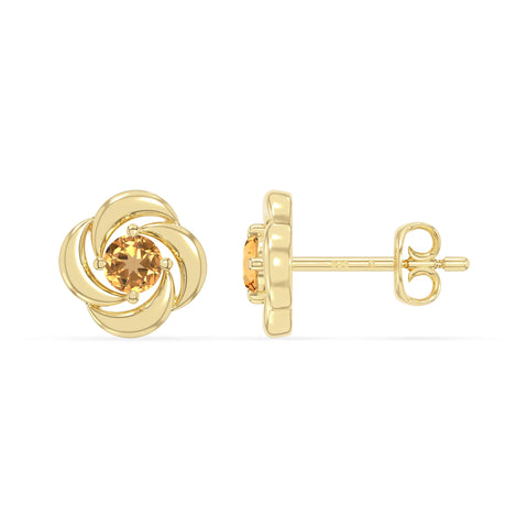 natural citrine flower stud earrings in yellow gold vermeil 