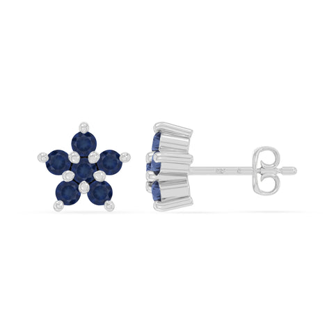 natural blue-sapphire flower stud earrings in sterling silver 