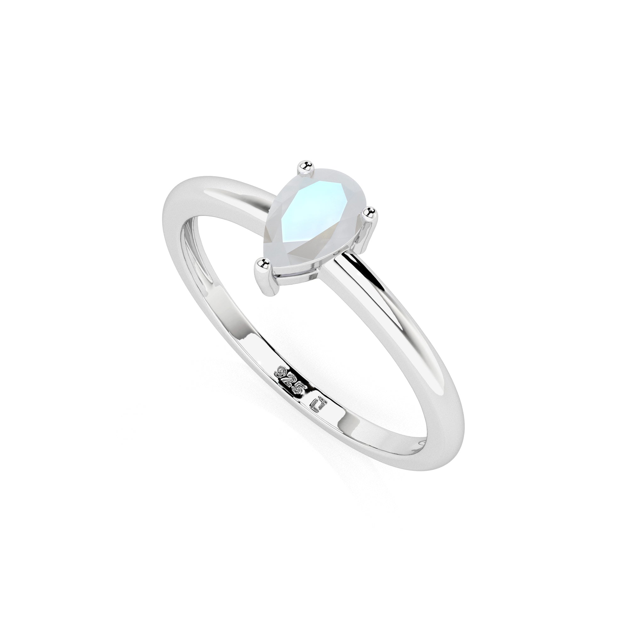 rainbow moonstone pear cut stackable prong-set ring