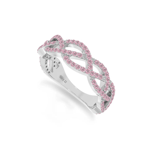 natural pink tourmaline twisted braided wedding band rings in sterling silver 