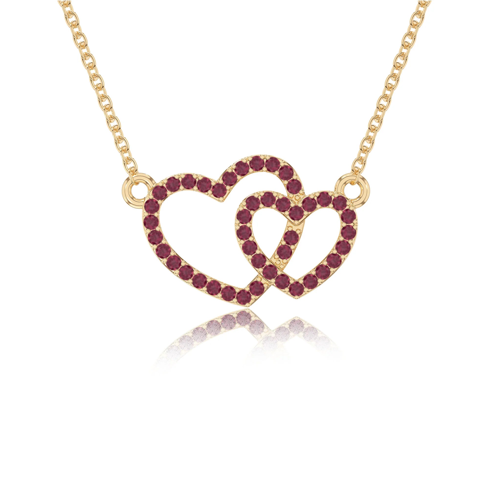 natural ruby heart in heart necklaces in yellow gold vermeil 