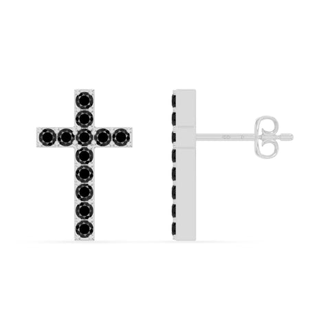 natural black-onyx cross stud earrings in sterling silver 