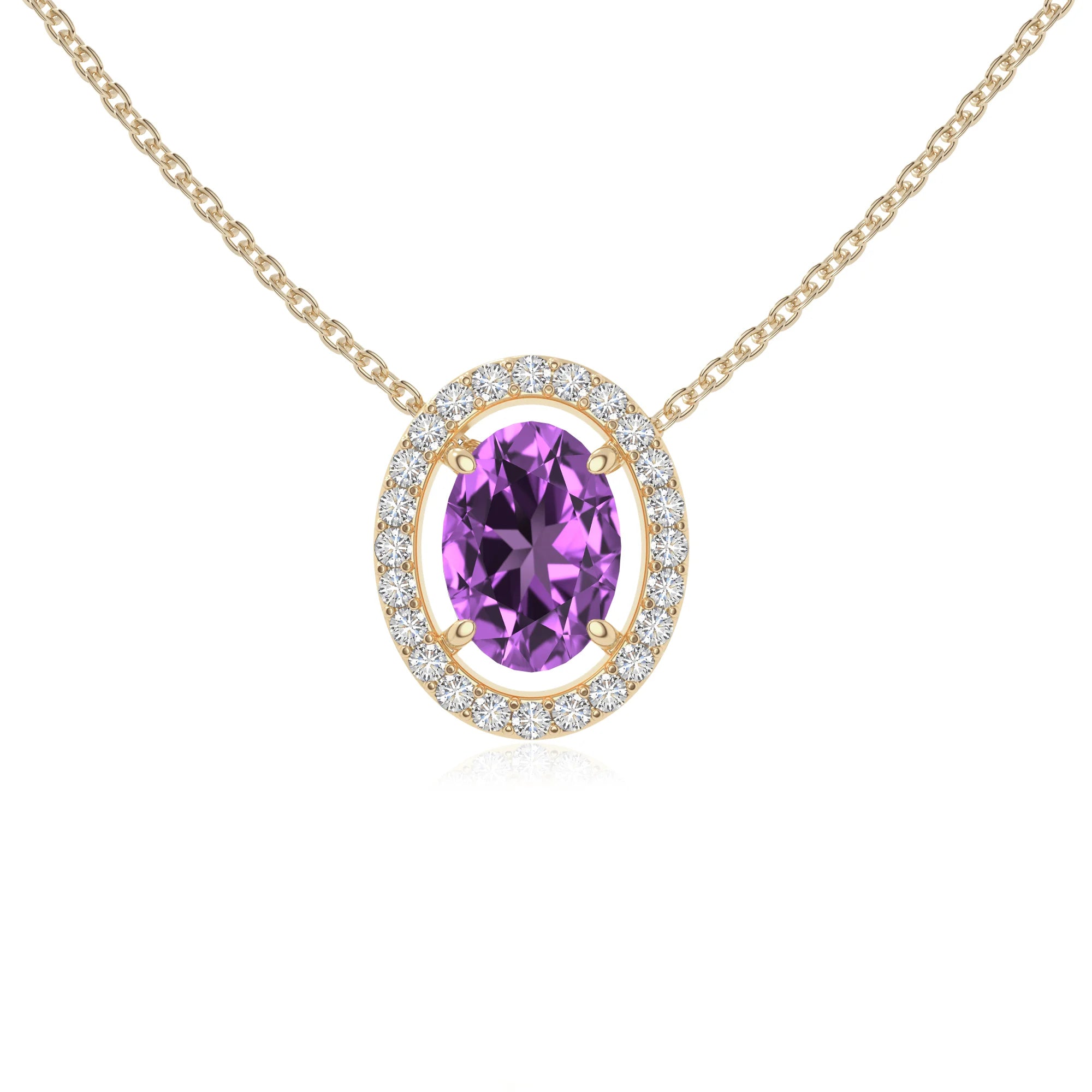natural amethyst solitaire halo necklaces in yellow gold vermeil 