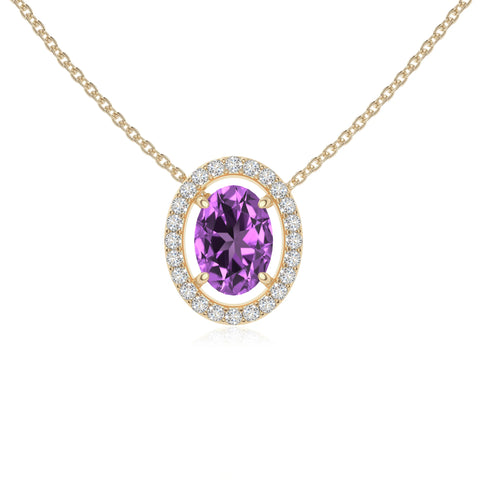 natural amethyst solitaire halo necklaces in yellow gold vermeil 
