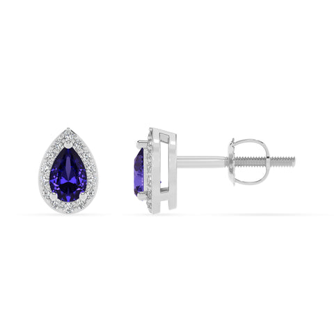 natural tanzanite pear stud earrings with moissanite 