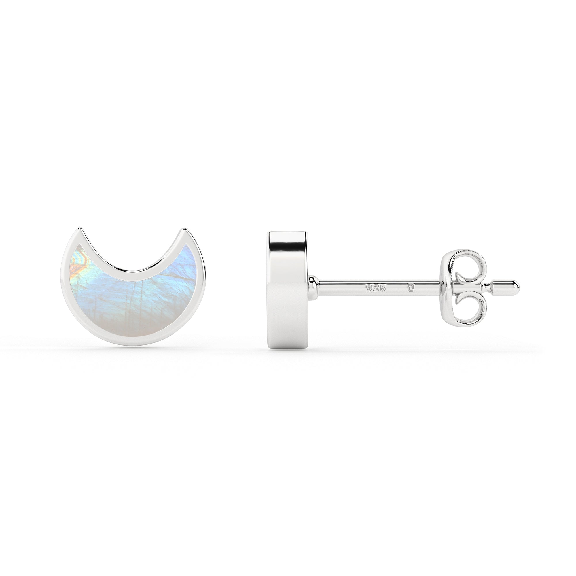 natural rainbow moonstone moon shape stud earrings