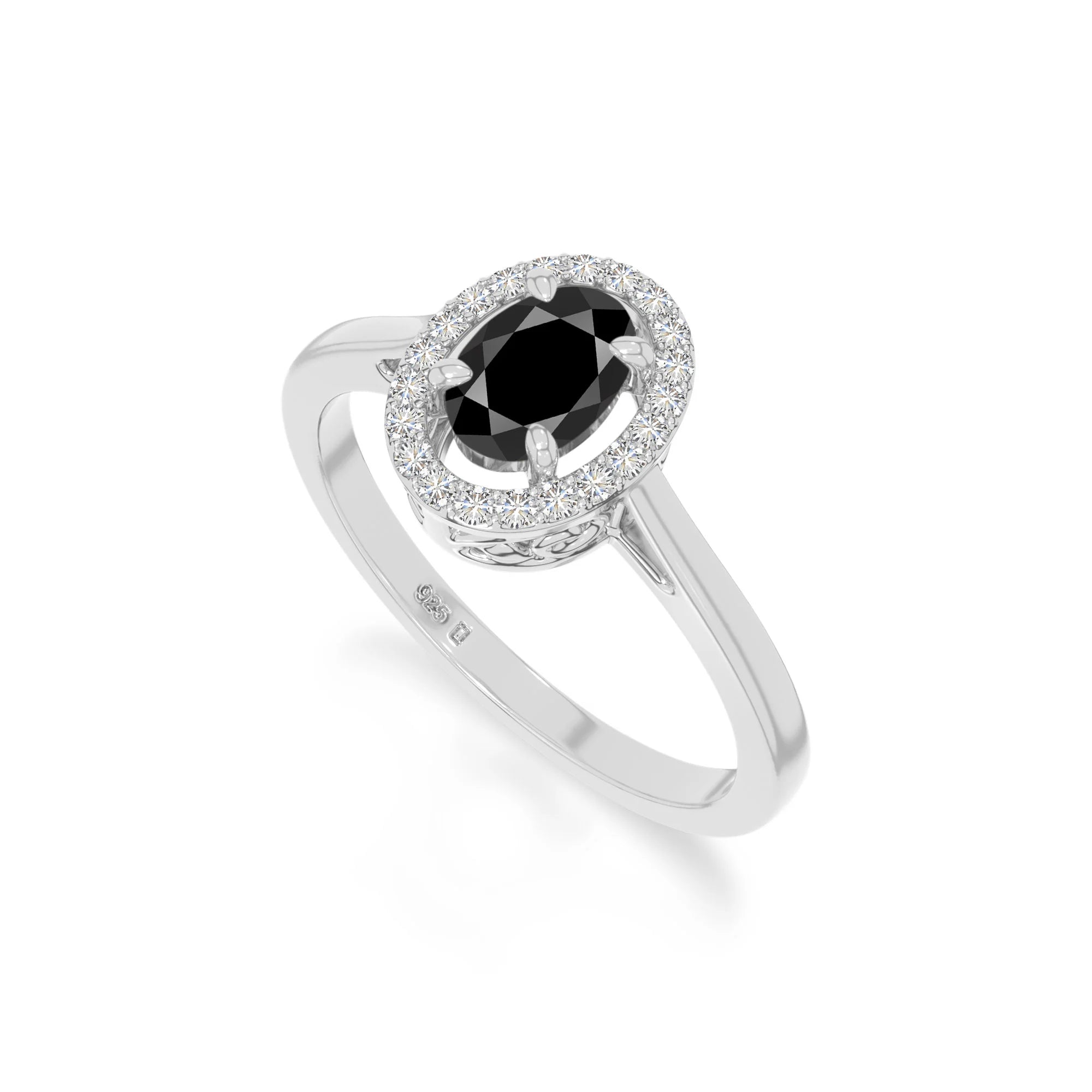 natural black onyx solitaire halo engagement rings in sterling silver 