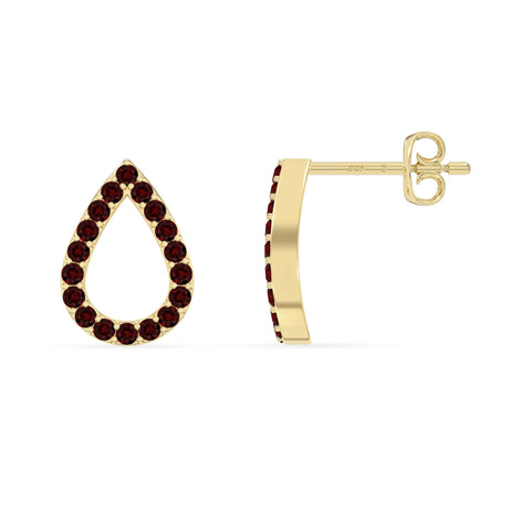 natural garnet teardrop stud earrings in yellow gold vermeil 
