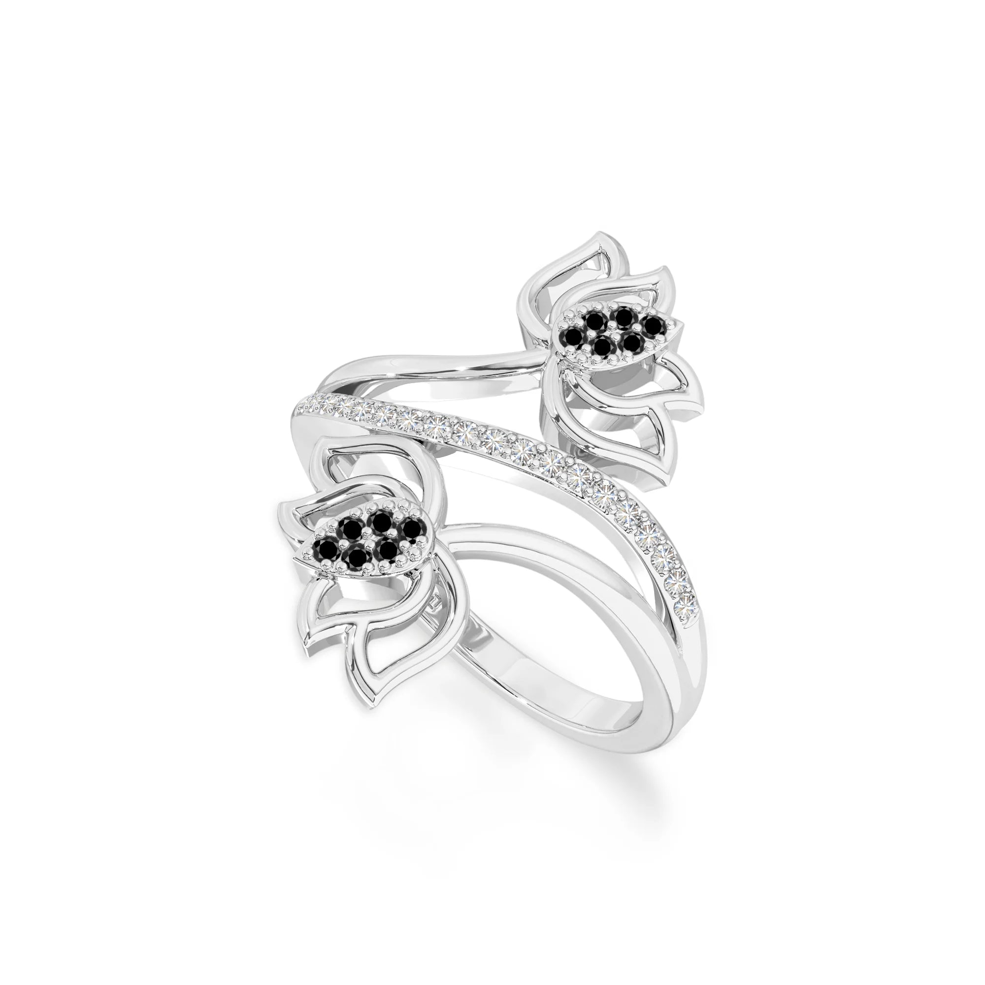natural black onyx lotus blossom rings in sterling silver 
