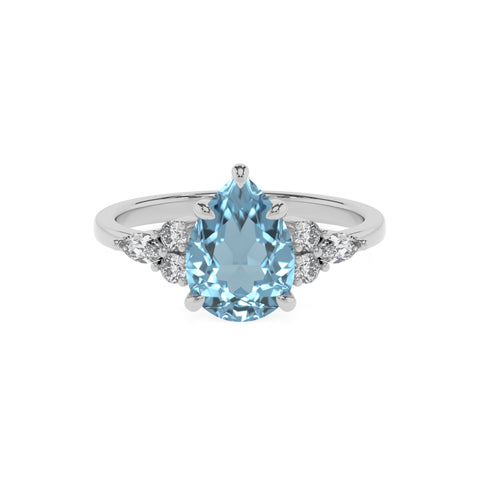 lab grown aquamarine pear solitaire engagement ring