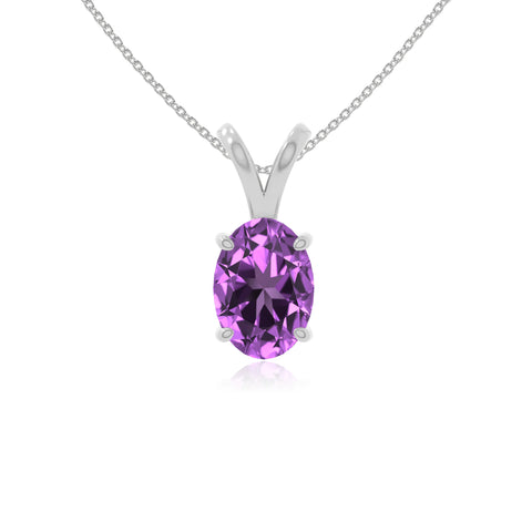 natural amethyst v-bale solitaire necklaces in sterling silver 