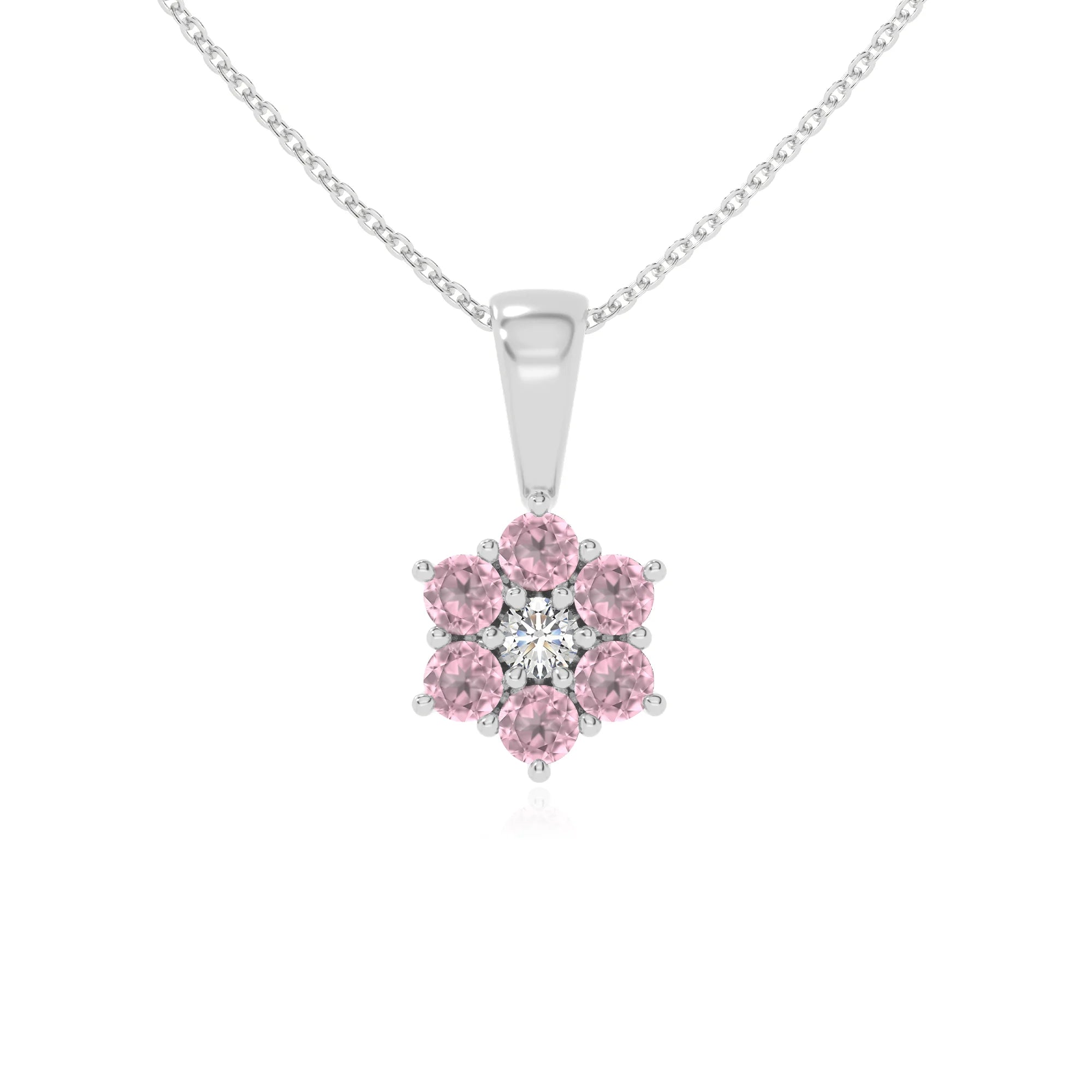 natural pink-tourmaline flower necklaces in sterling silver 