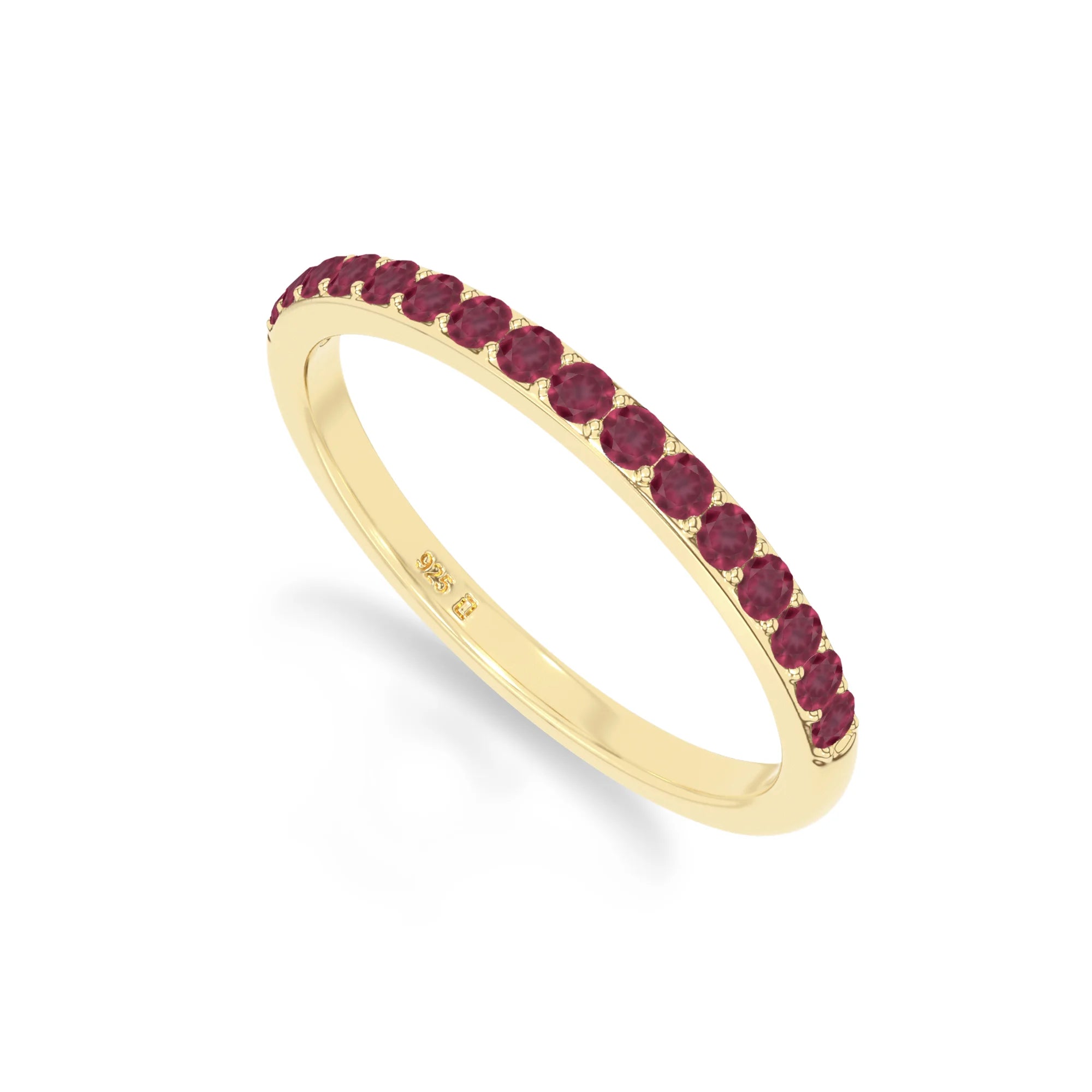 natural ruby half eternity band rings in yellow gold vermeil
