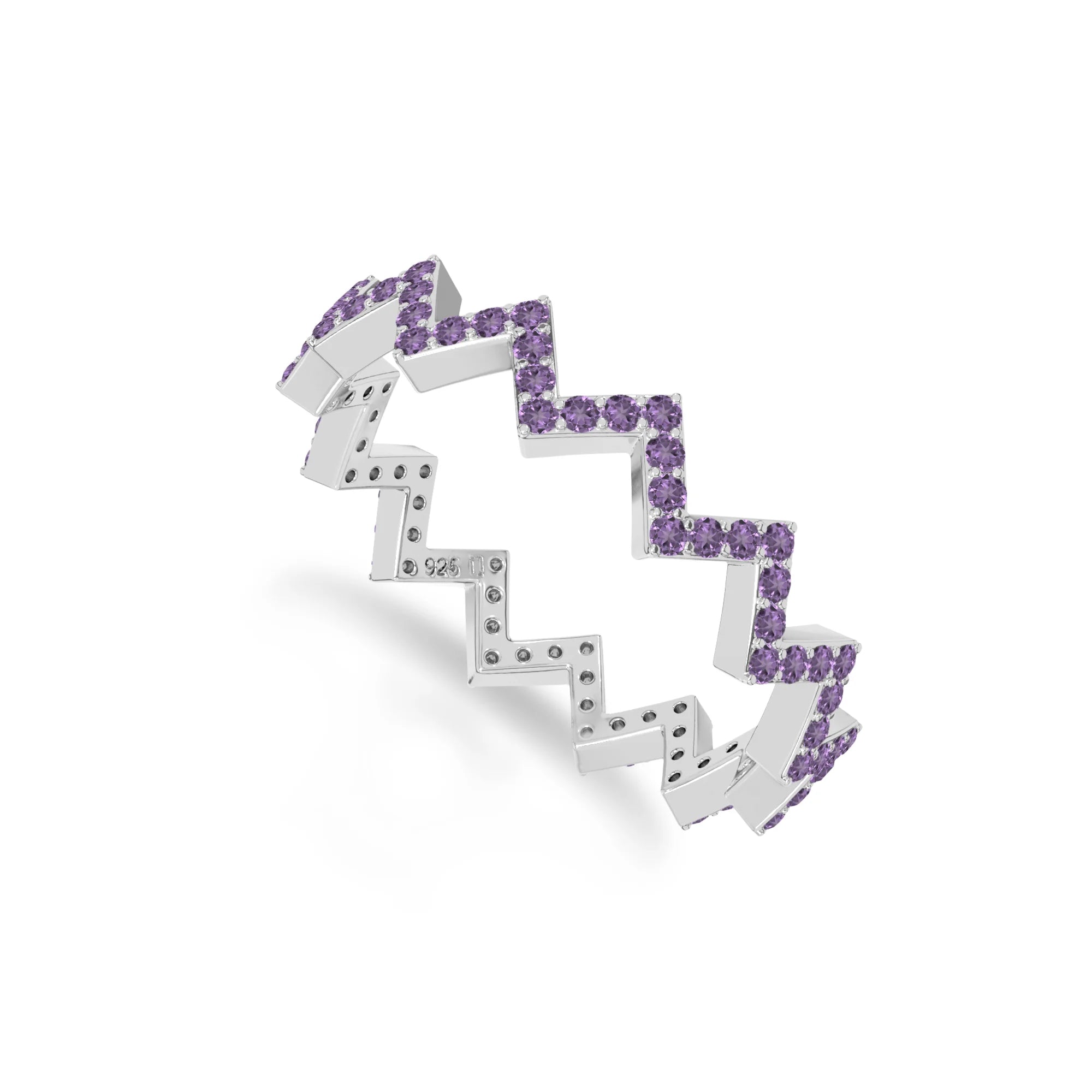 natural amethyst zig-zag wedding band rings in sterling silver 