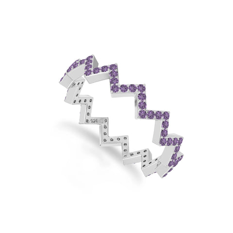 natural amethyst zig-zag wedding band rings in sterling silver 