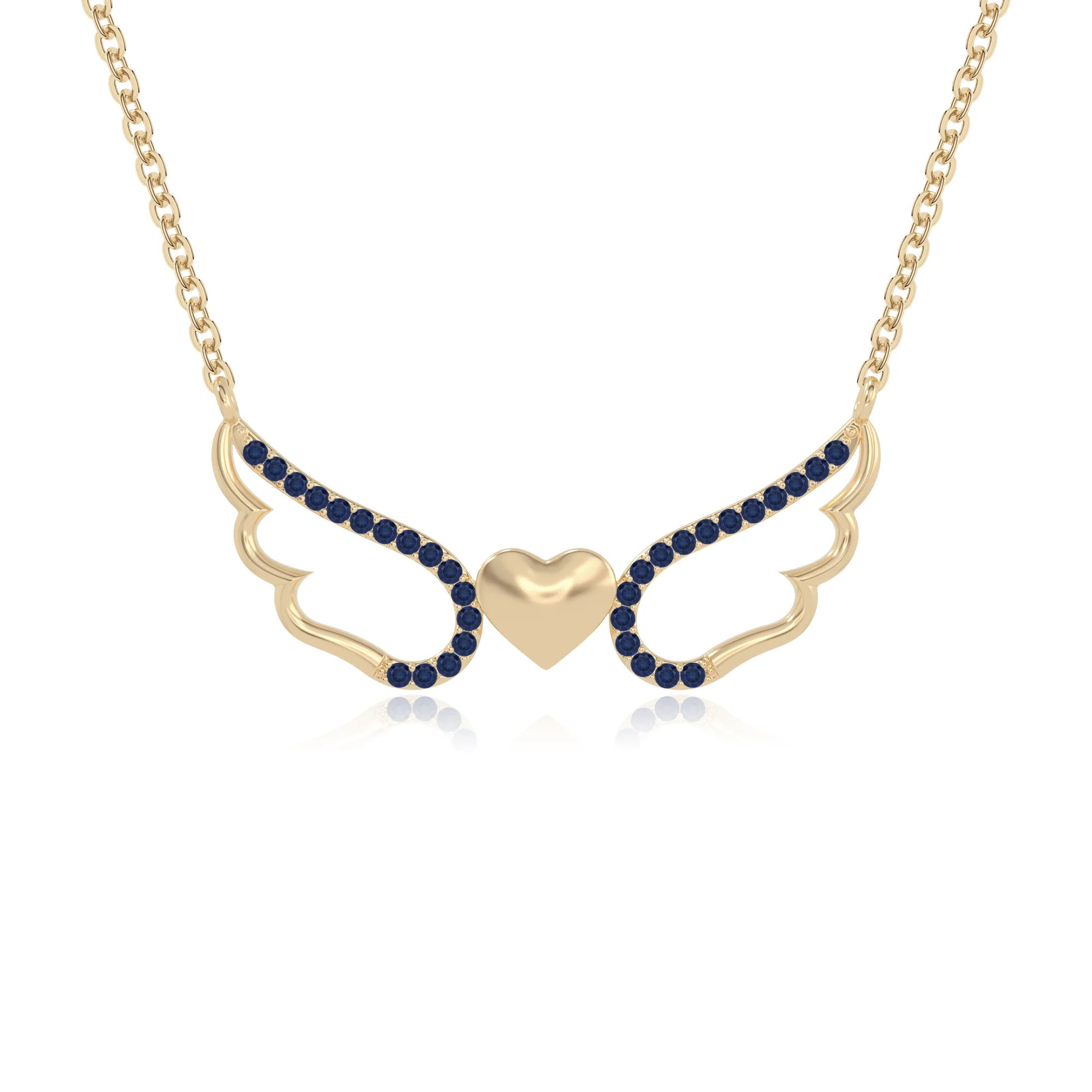 natural blue-sapphire angel wings heart necklaces in yellow gold vermeil 