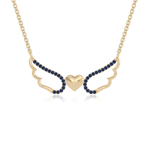 natural blue-sapphire angel wings heart necklaces in yellow gold vermeil 