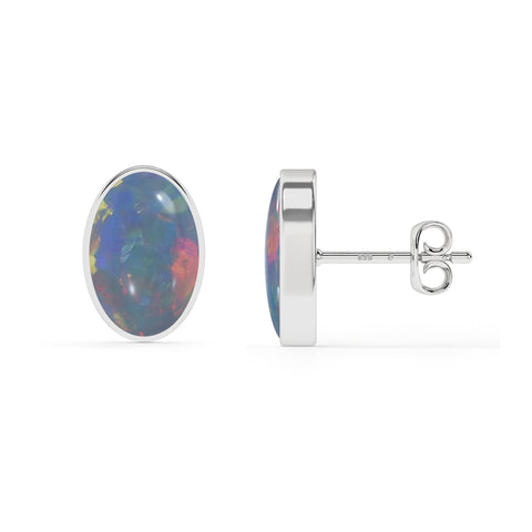 natural australian opal oval shape stud earrings