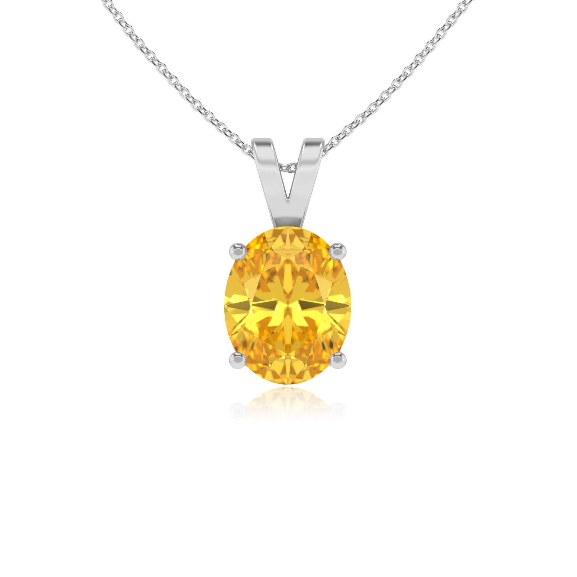 lab grown yellow sapphire oval shape solitaire v-bale pendant necklace