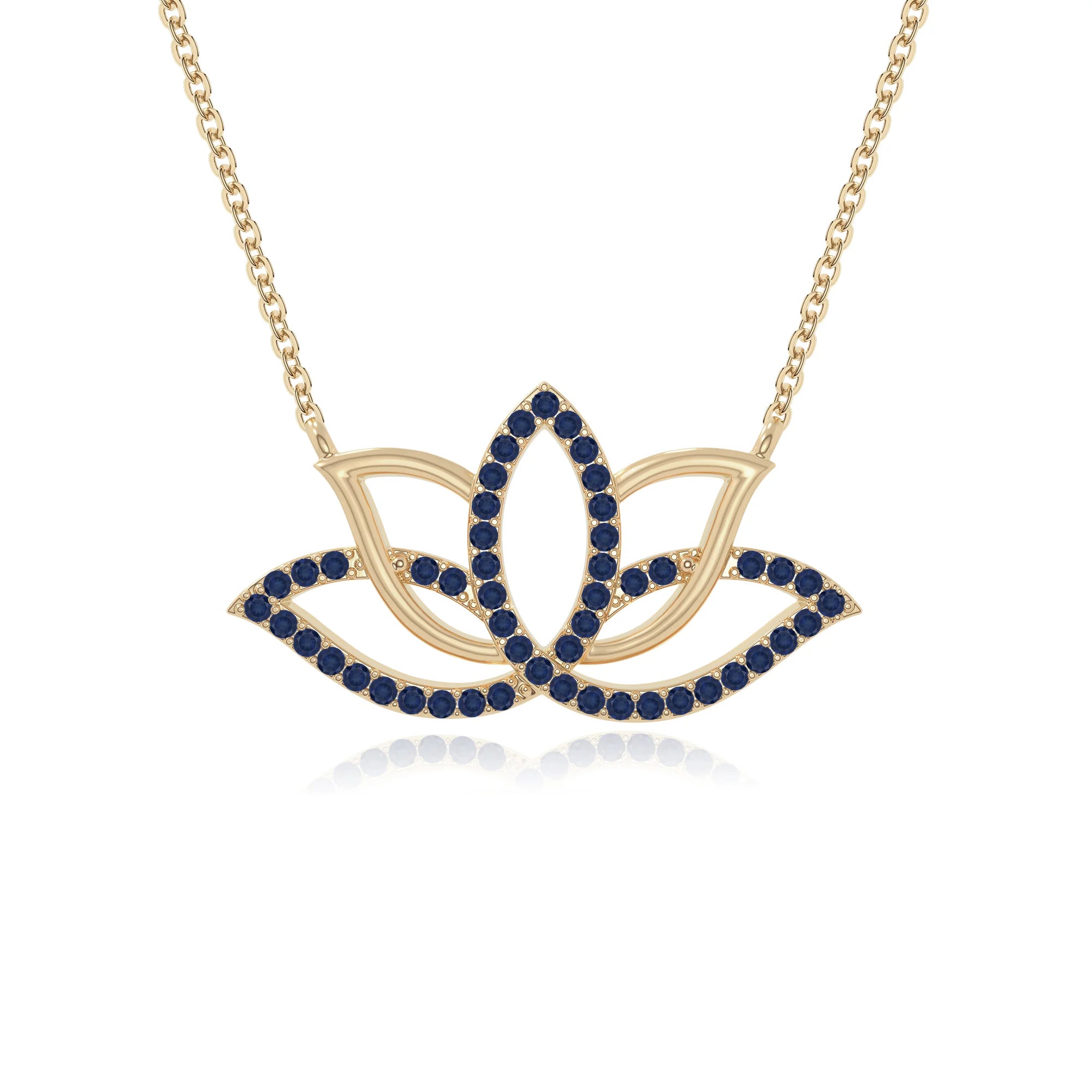 natural blue-sapphire lotus flower necklaces in yellow gold vermeil 