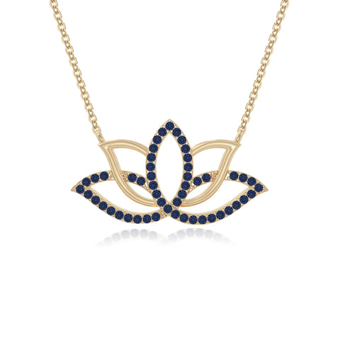 natural blue-sapphire lotus flower necklaces in yellow gold vermeil 