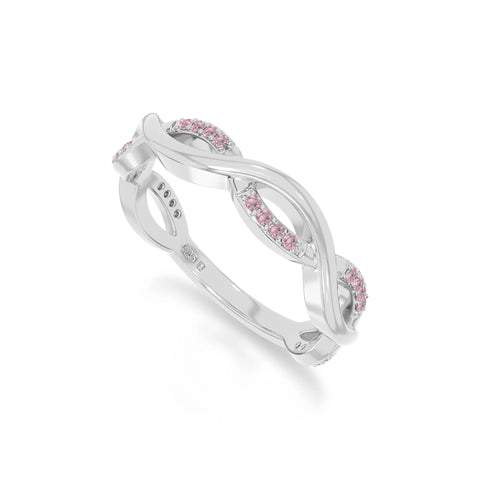 natural pink tourmaline twisted wedding band rings in sterling silver 