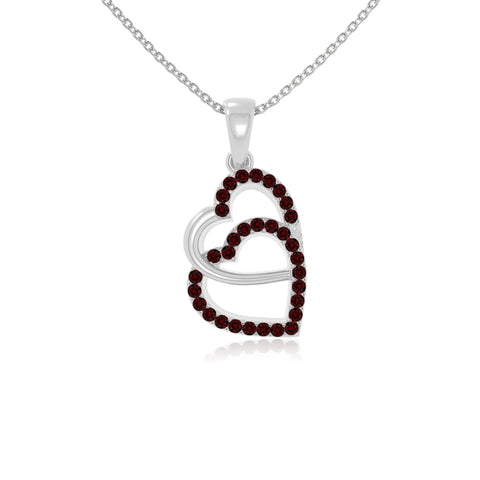 natural garnet heart in heart necklaces in sterling silver 
